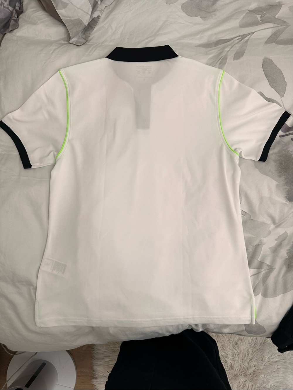 Psycho Bunny White Polo with Black Collar and Neon Green Piping